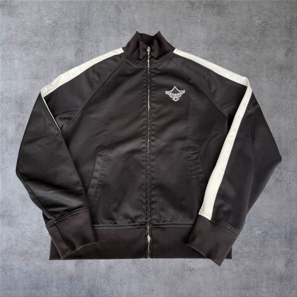 Lucky Brand Vintage Y2K Aces Track Jacket Small Black Cream Full Zip Embroidered
